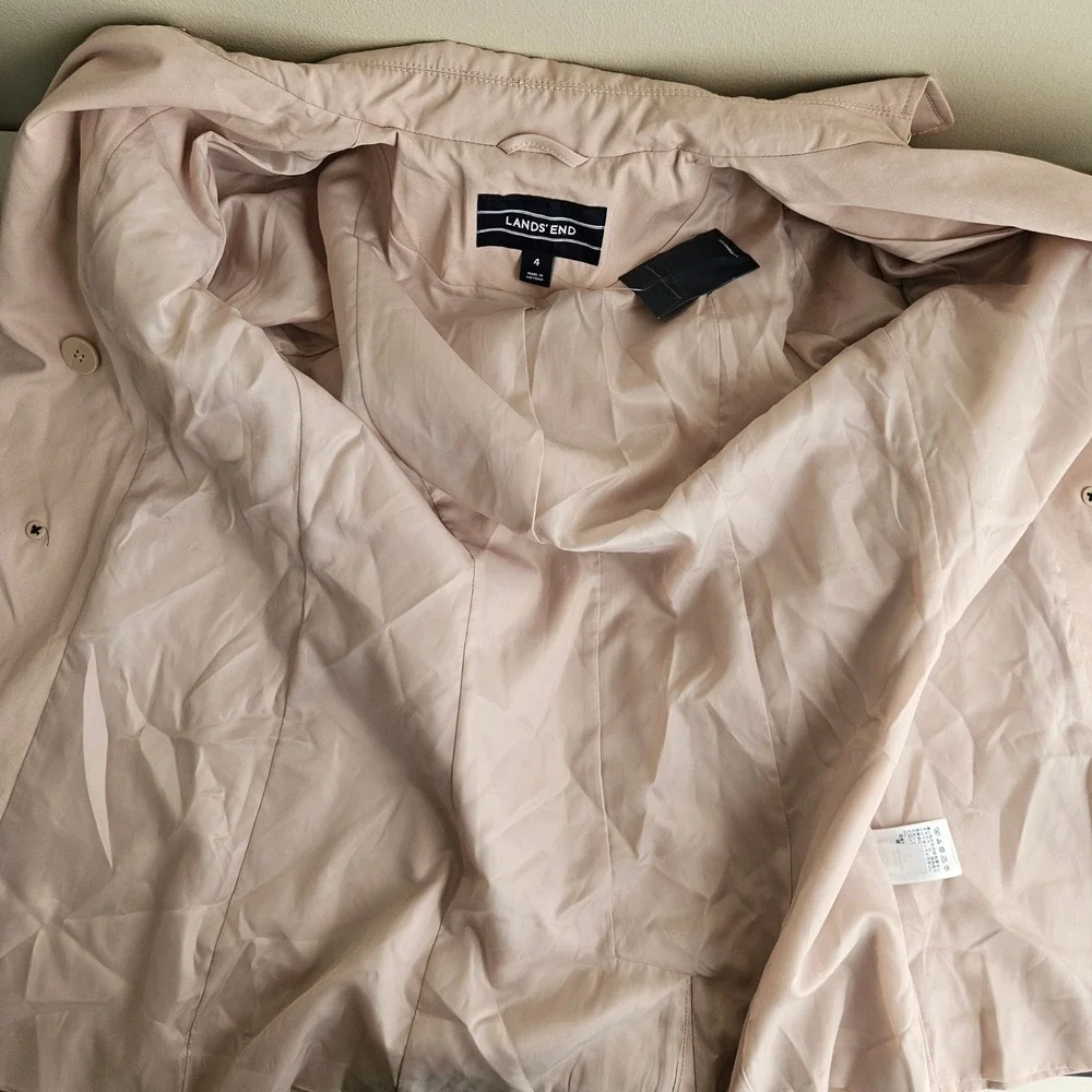 Lands' End Womens Tan Trench Coat NEW Size 4 Double Breasted Belted